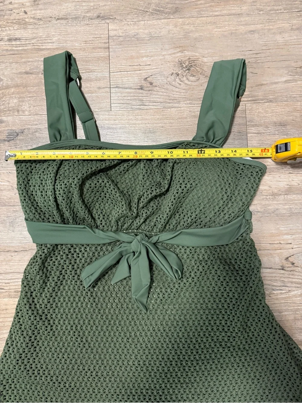 Olive Green Textured Tankini Set with Tie-Waist